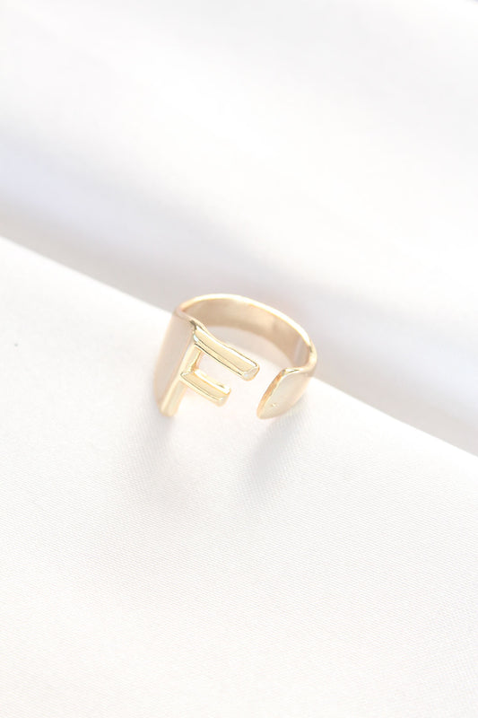 F Letter Gold Color Adjustable Ring