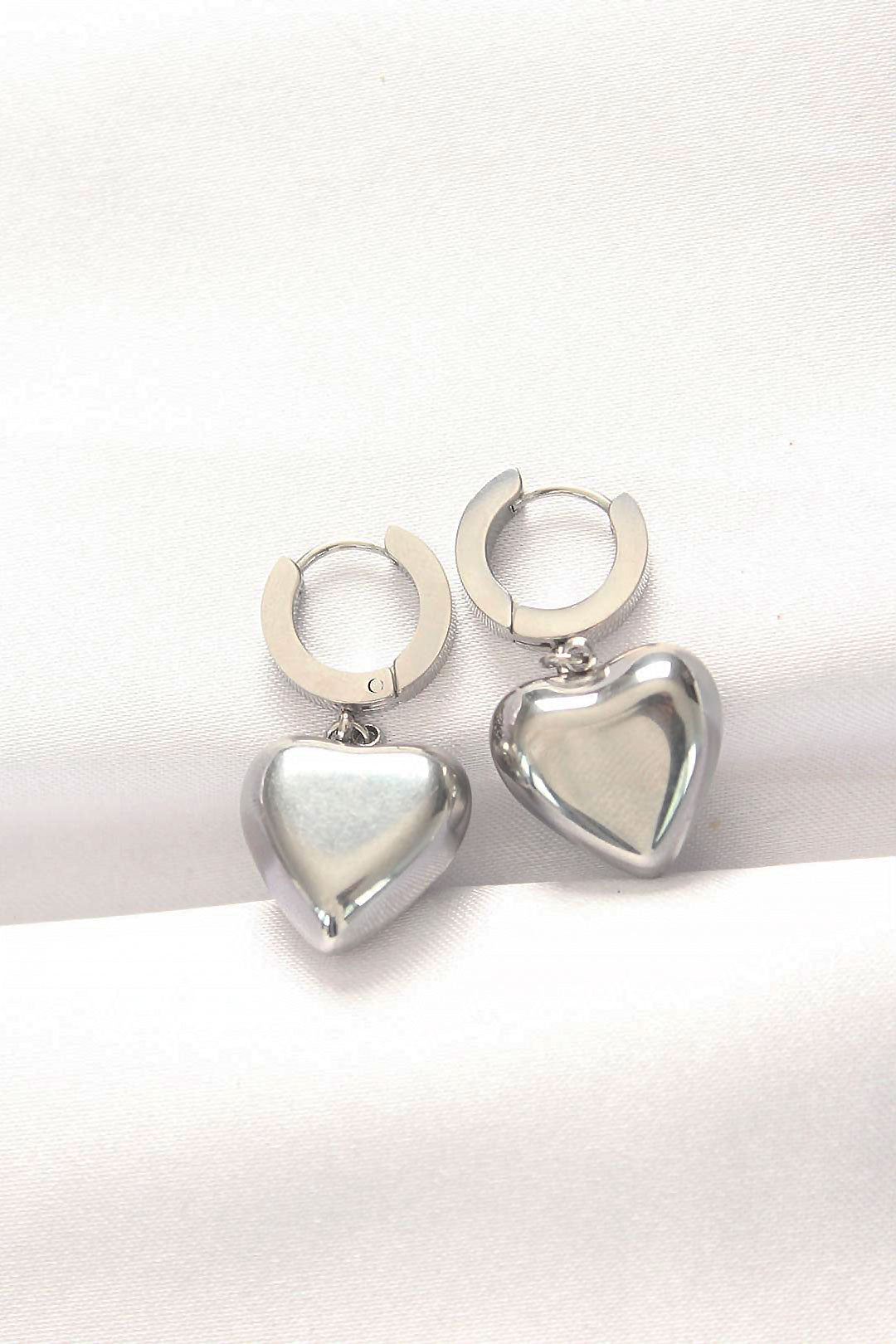 316L Steel Silver Color Domed Heart Design Earrings