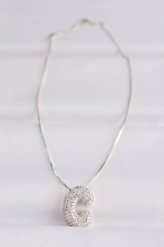 316L Steel Chain Zircon Stone C Letter Silver Color Bubble Necklace