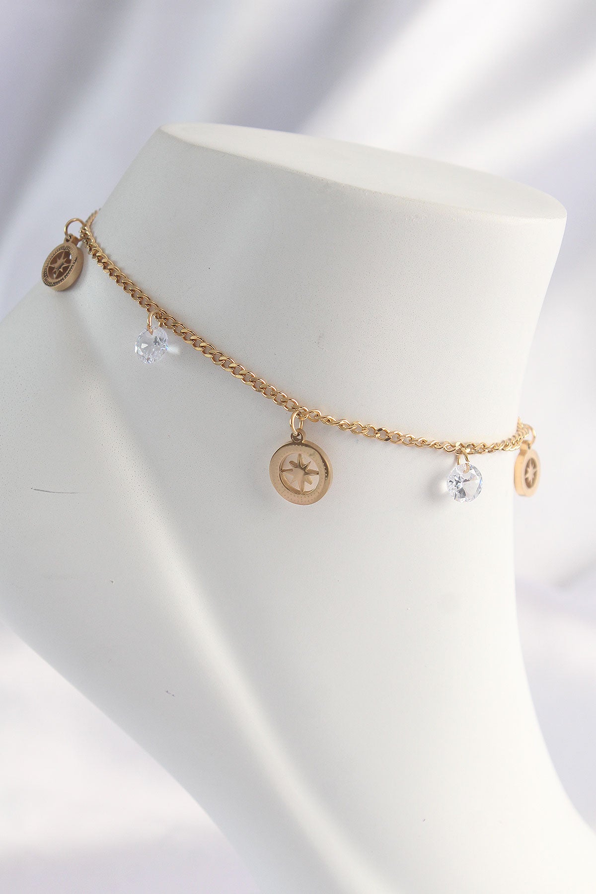 316L Steel Gold Color Zircon Stone Star Anklet
