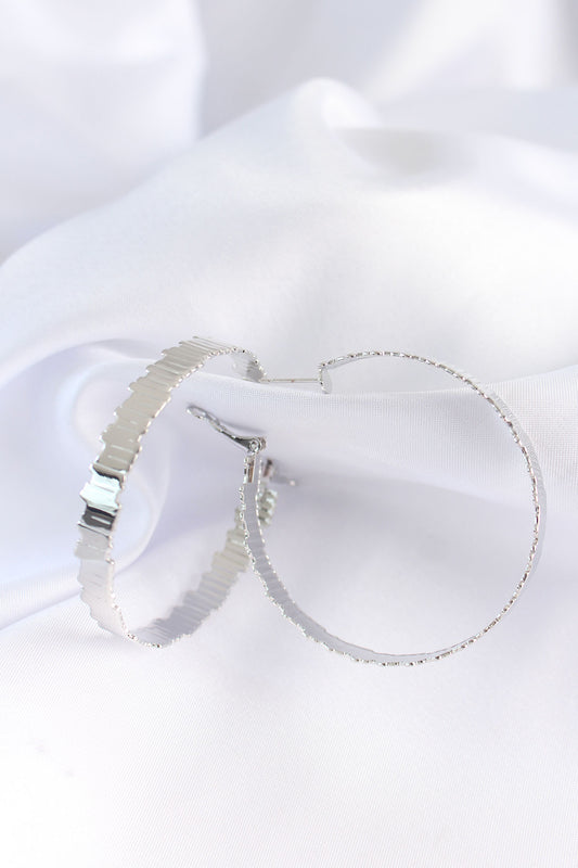 Brass Silver Color Serrated Hoop Earrings