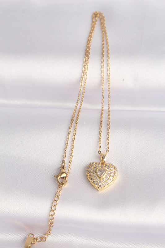 316L Steel Chain Gold Color Zircon Stone Heart Necklace