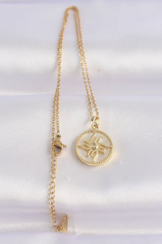 316L Steel Chain Gold Color Zircon Stone Oval Design Sun Necklace