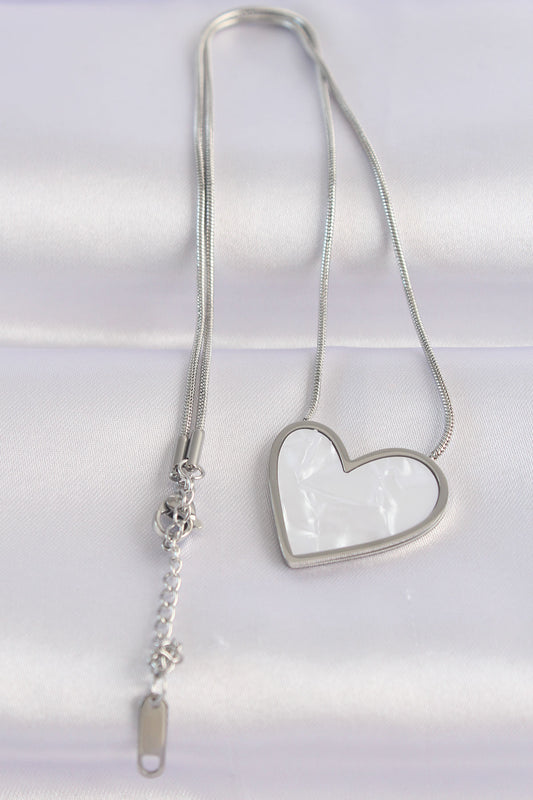 316L Steel Chain Silver Color Marble Patterned Heart Necklace