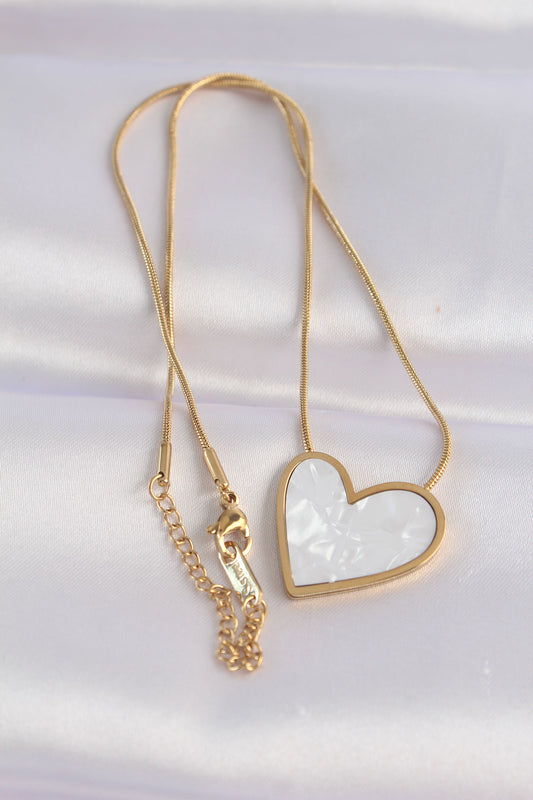 316L Steel Chain Gold Color Marble Patterned Heart Necklace