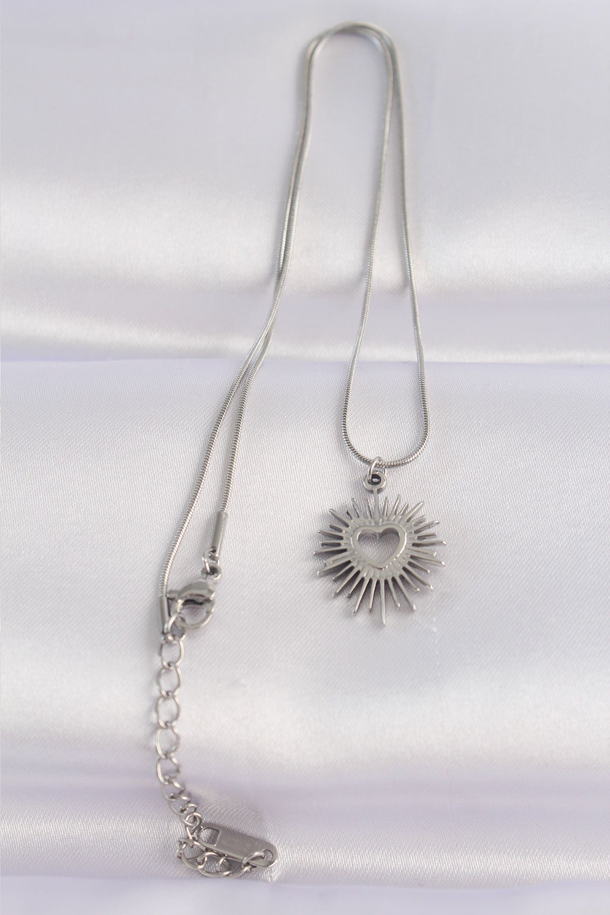 316L Steel Chain Silver Color Heart Sun Design Necklace