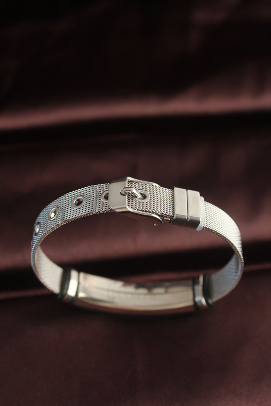 316L Steel Black Patterned Adjustable Mesh Cord Bracelet