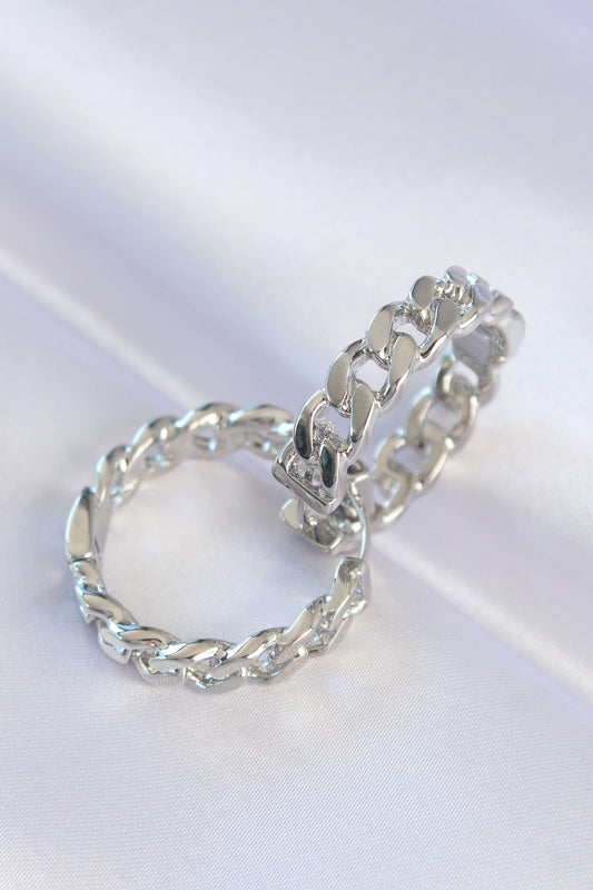 Brass Silver Color Chain Model Hoop Earrings