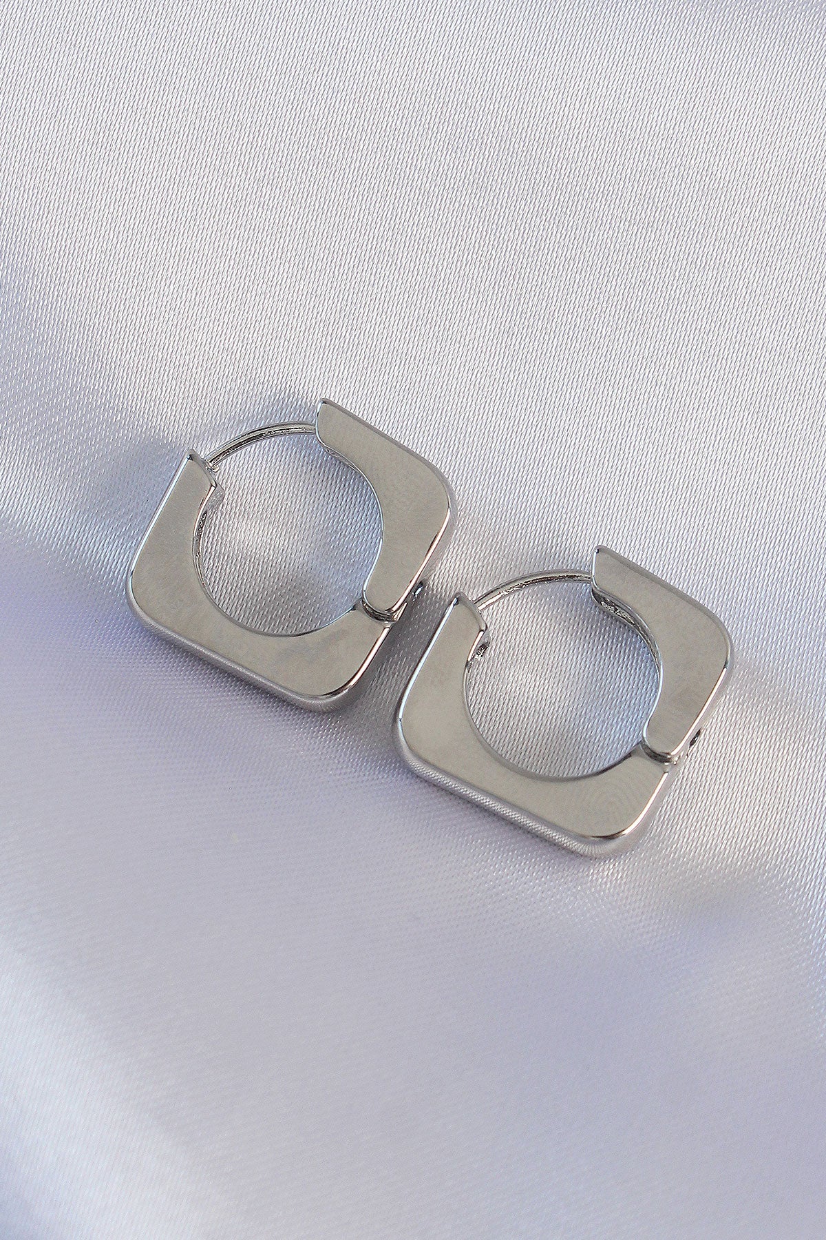 Brass Silver Color Square Earrings