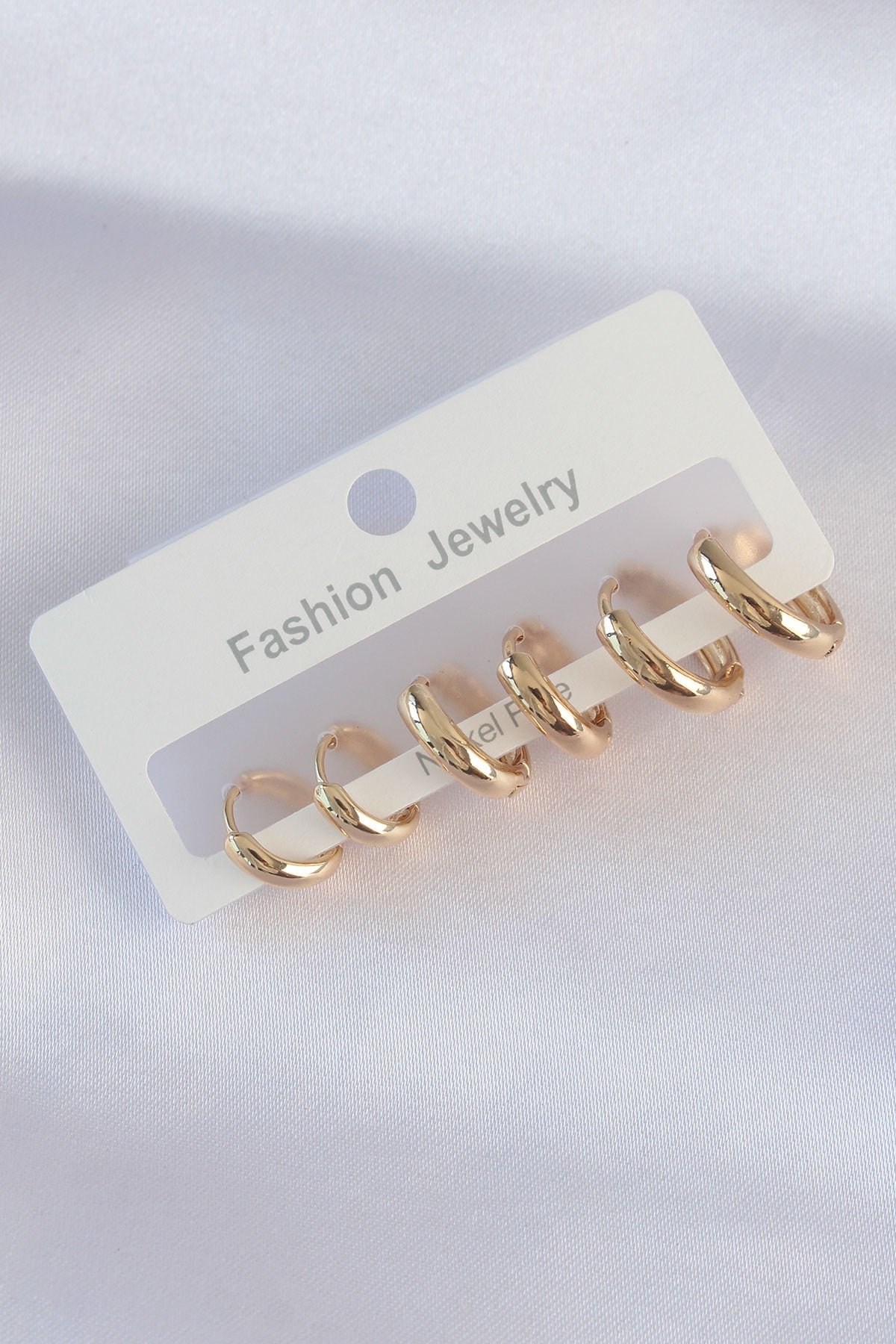Brass Gold Color Oval Domed Earring Set