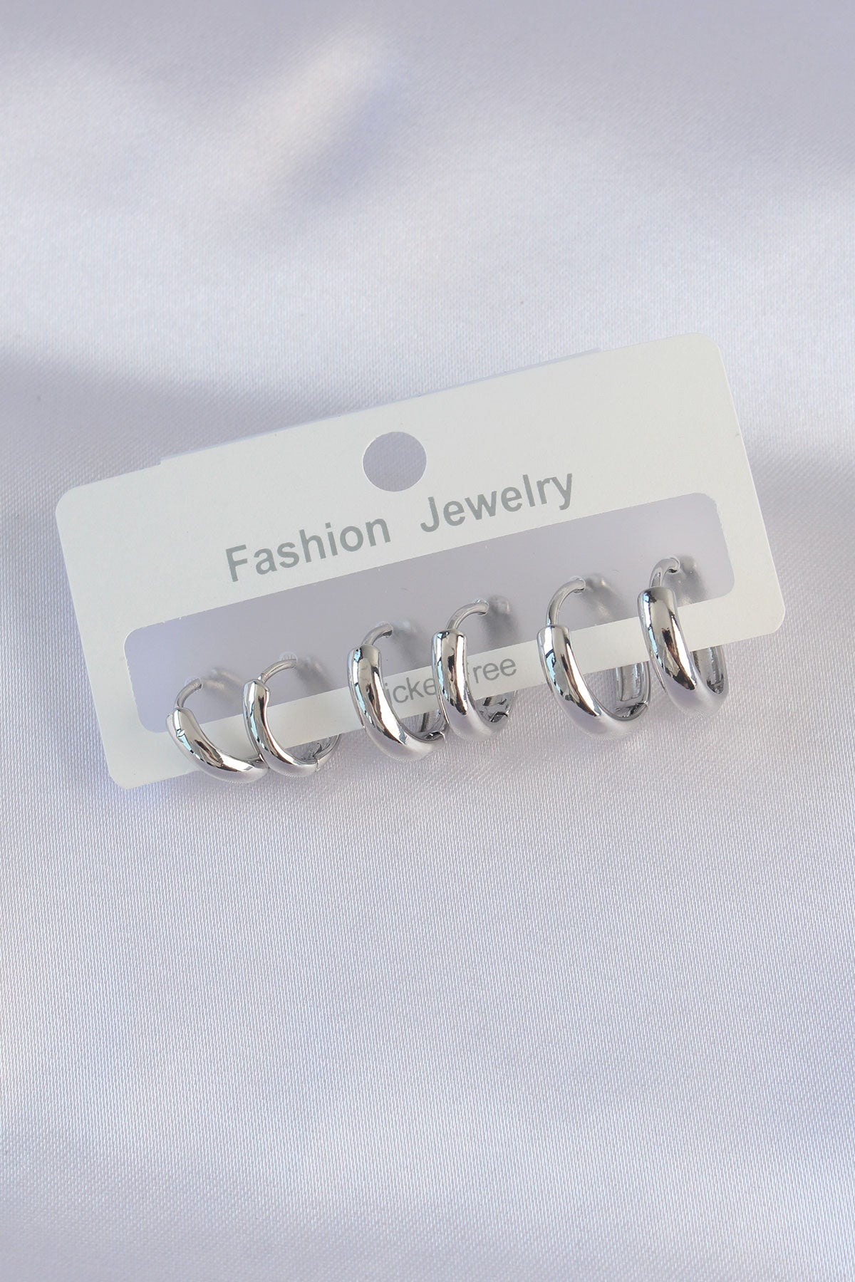 Brass Silver Color Oval Domed Earring Set