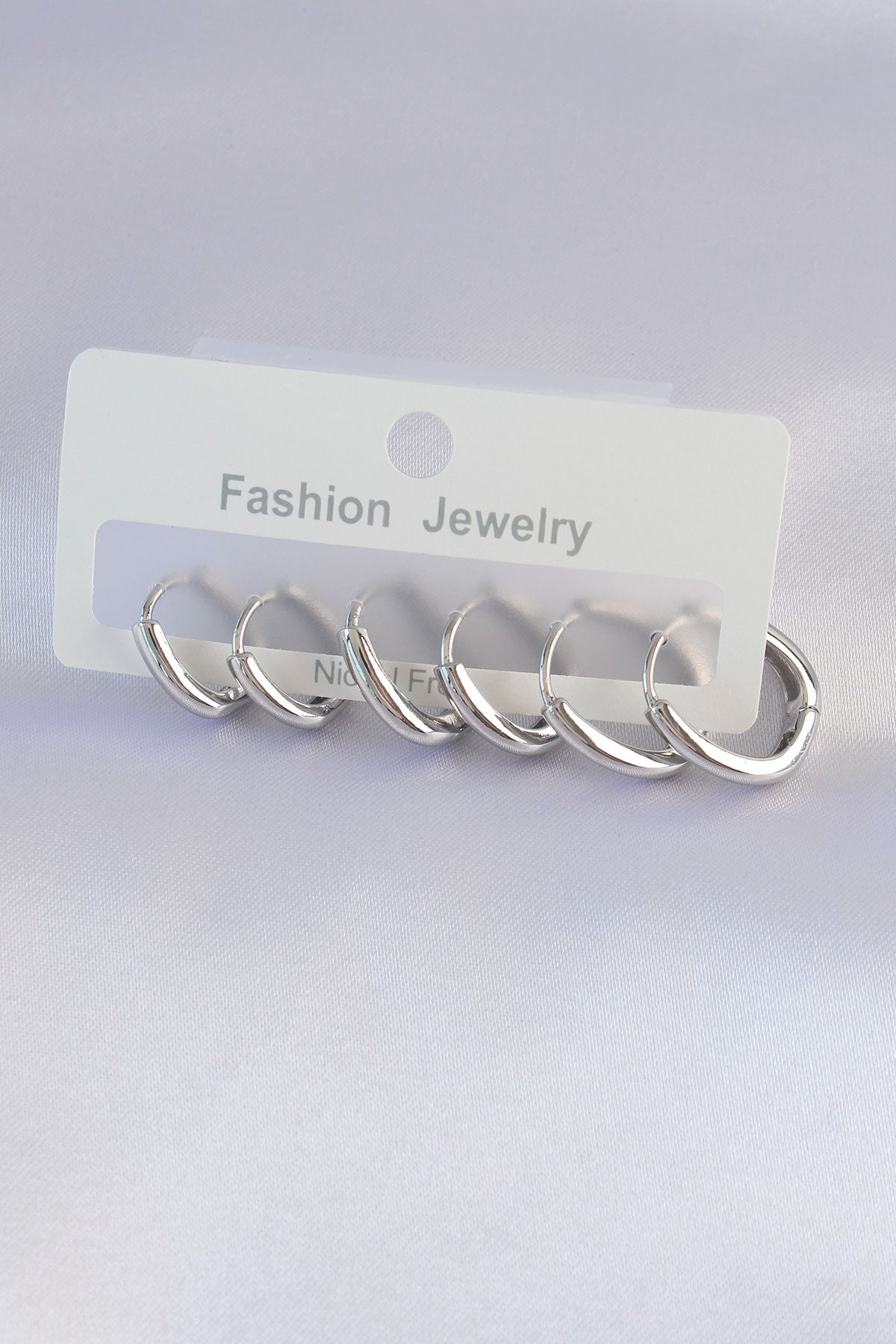 Brass Silver Color Oval Earring Set