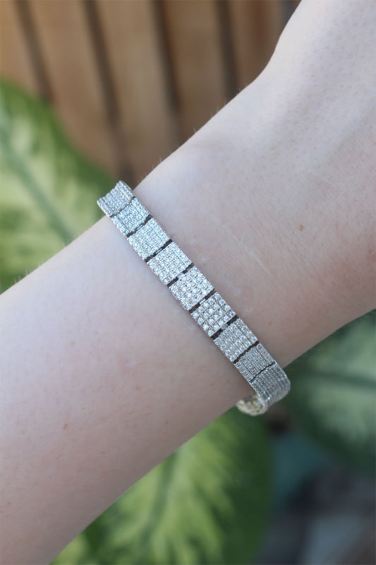 VIP Series Brass Zircon Stone Silver Color Square Waterway Model Bracelet