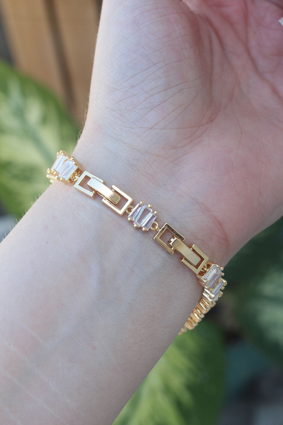 VIP Series Brass Zircon Stone Gold Color Square Waterway Model Bracelet
