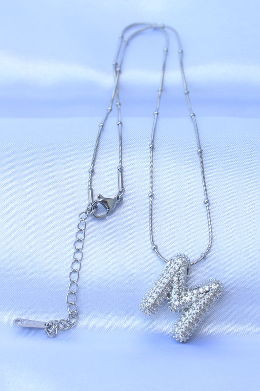 316L Steel Chain Zircon Stone M Letter Silver Color Bubble Necklace