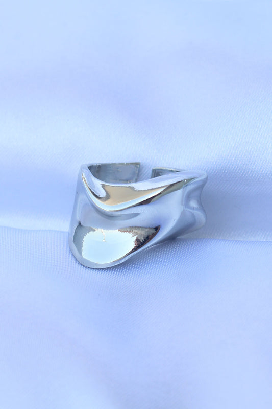Brass Silver Color Adjustable Thick Crush Ring