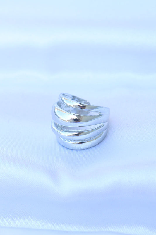 Brass Silver Color Adjustable Serrated Bombe Ring