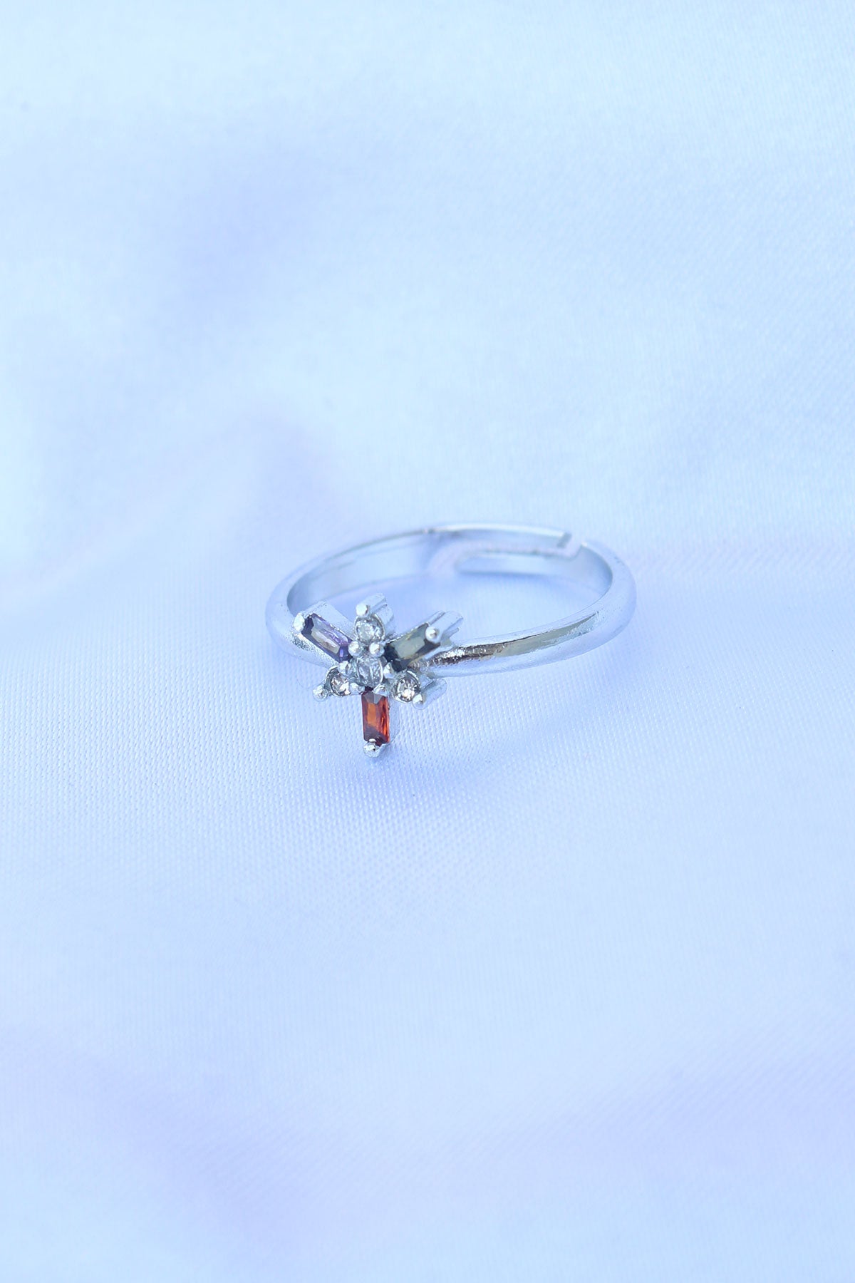 Brass Silver Color Adjustable Colorful Zircon Stone Dragonfly Ring