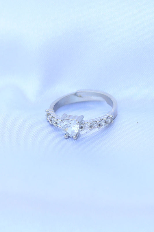 Brass Silver Color Adjustable Zircon Stone Minimal Heart Ring
