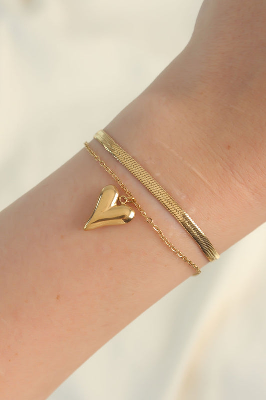 316L Steel Gold Color Italian Chain Heart Model Bracelet