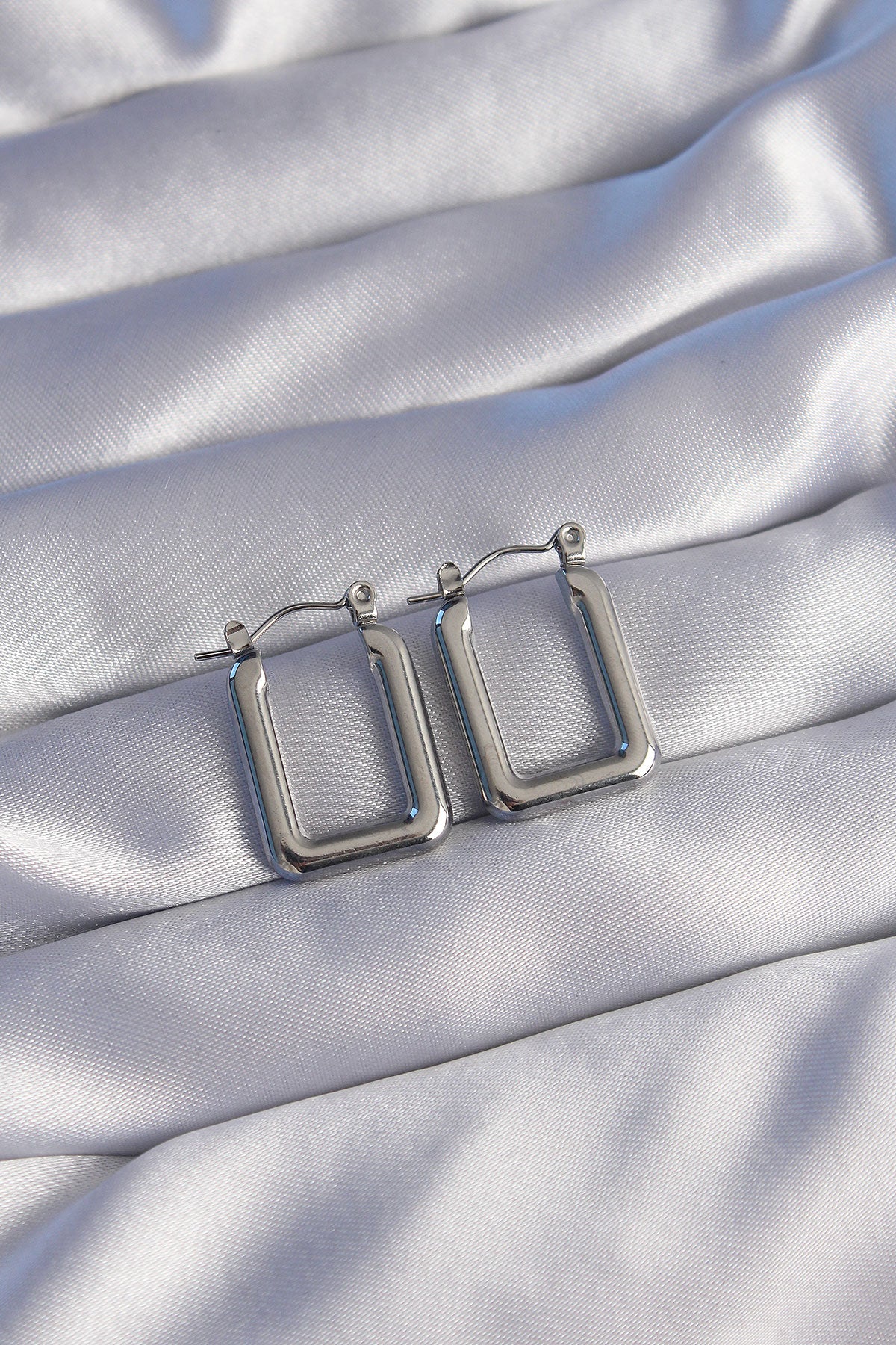 316L Steel Silver Color Rectangular Model Earrings