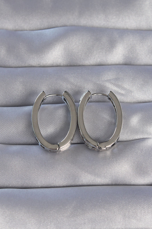 Brass Silver Color Zircon Stone Oval Model Earrings