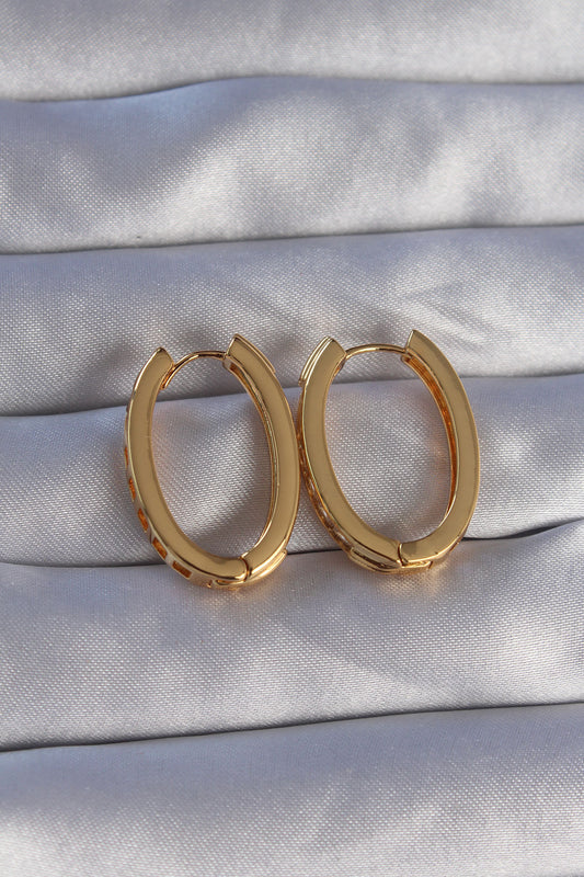 Brass Gold Color Zircon Stone Oval Model Earrings