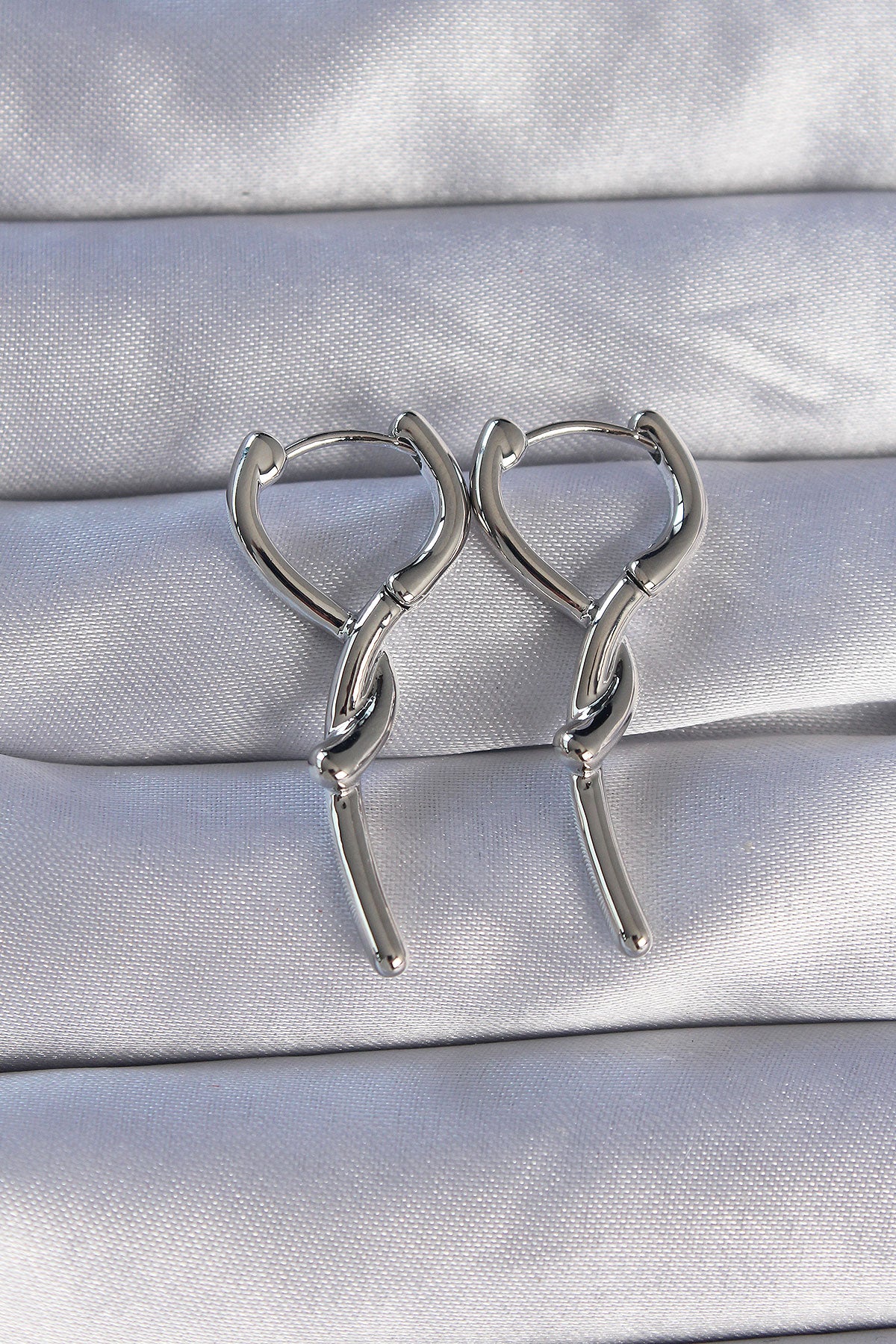 Brass Silver Color Spiral Bar Design Long Earrings