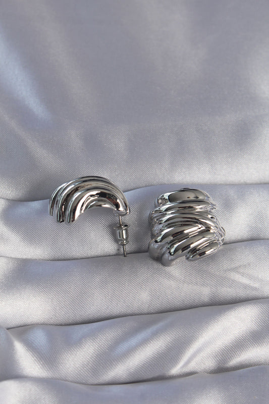 Brass Silver Color Serrated Bombe Model Earrings