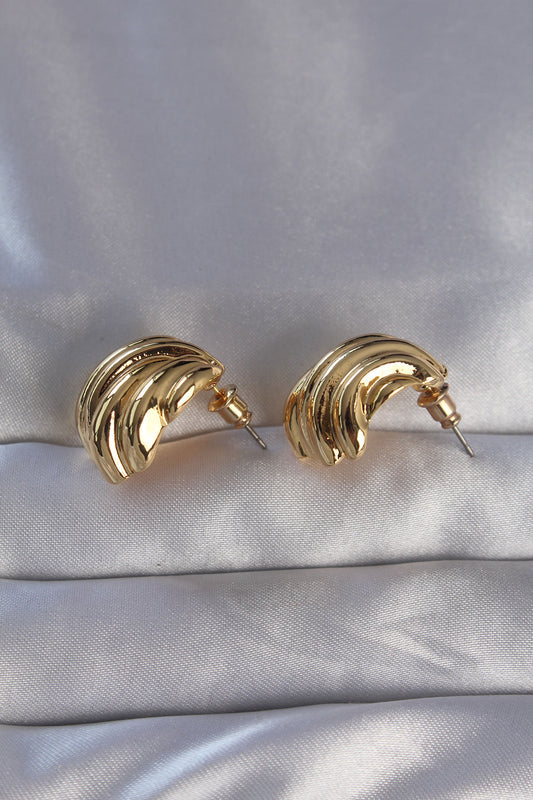 Brass Gold Color Serrated Bombe Model Earrings