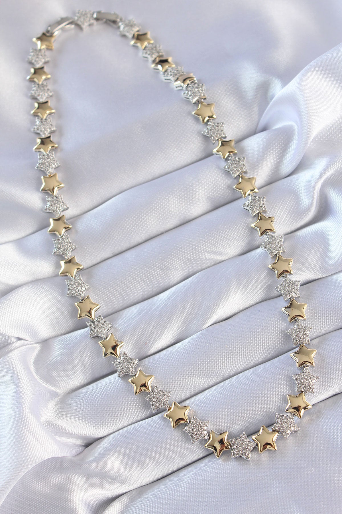 Vip Series Brass Double Color Zircon Stone Star Design Necklace