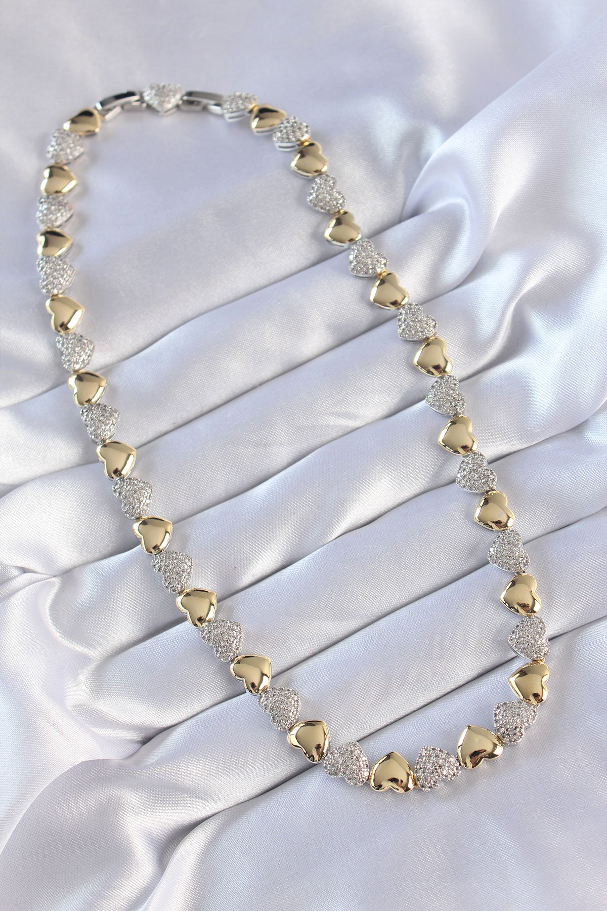 Vip Series Brass Double Color Zircon Stone Heart Design Necklace