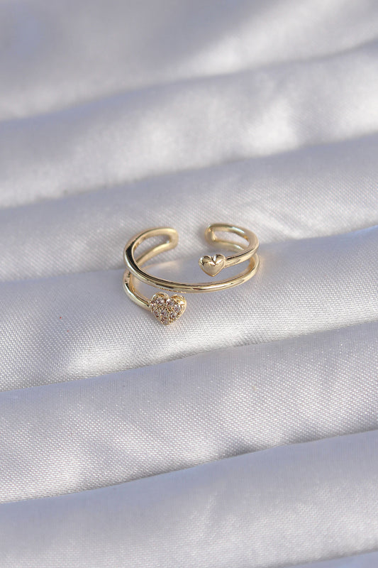 Brass Gold Color Zircon Stone Heart Model Adjustable Ring