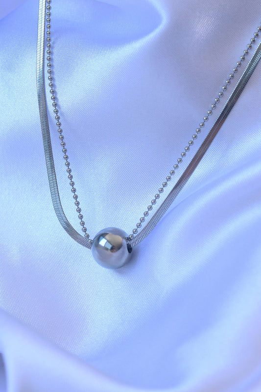 316L Steel Double Chain Silver Color Ball Italian Model Necklace
