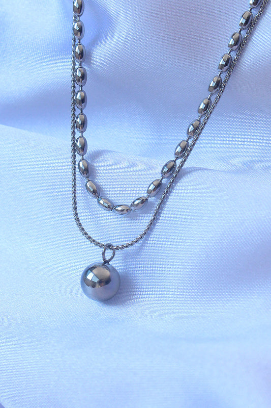 316L Steel Double Chain Silver Color Ball Model Necklace