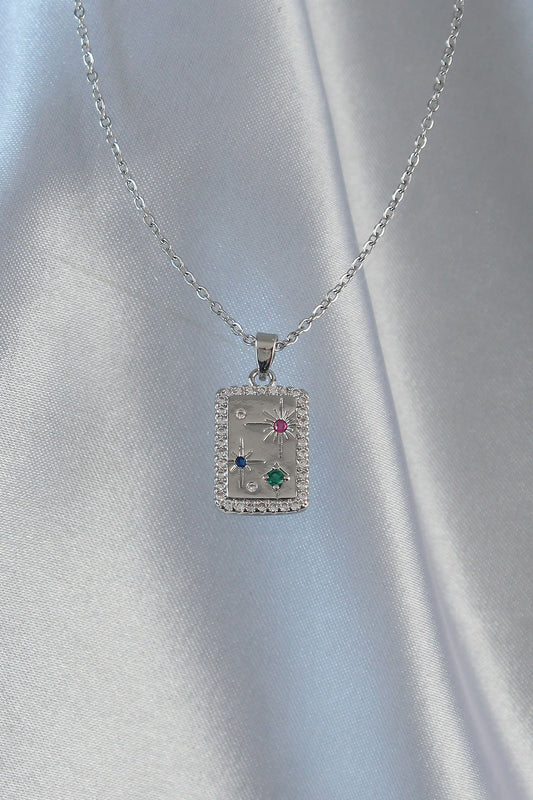 316L Steel Chain Silver Color Colorful Zircon Stone Vintage Necklace