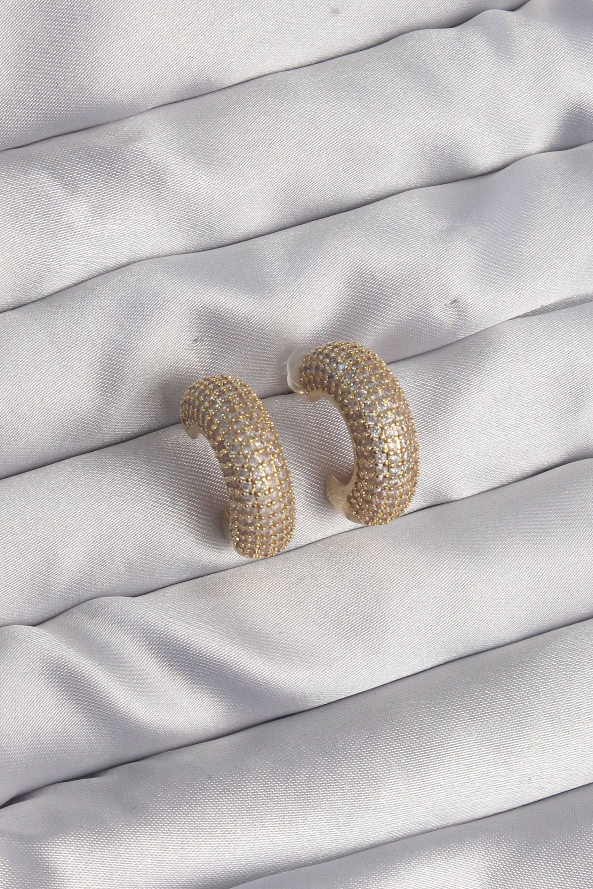 Brass Gold Color Zircon Stone Half Hoop Earrings