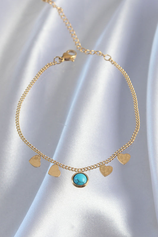 316L Steel Gold Color Minimal Heart Blue Stone Detailed Bracelet