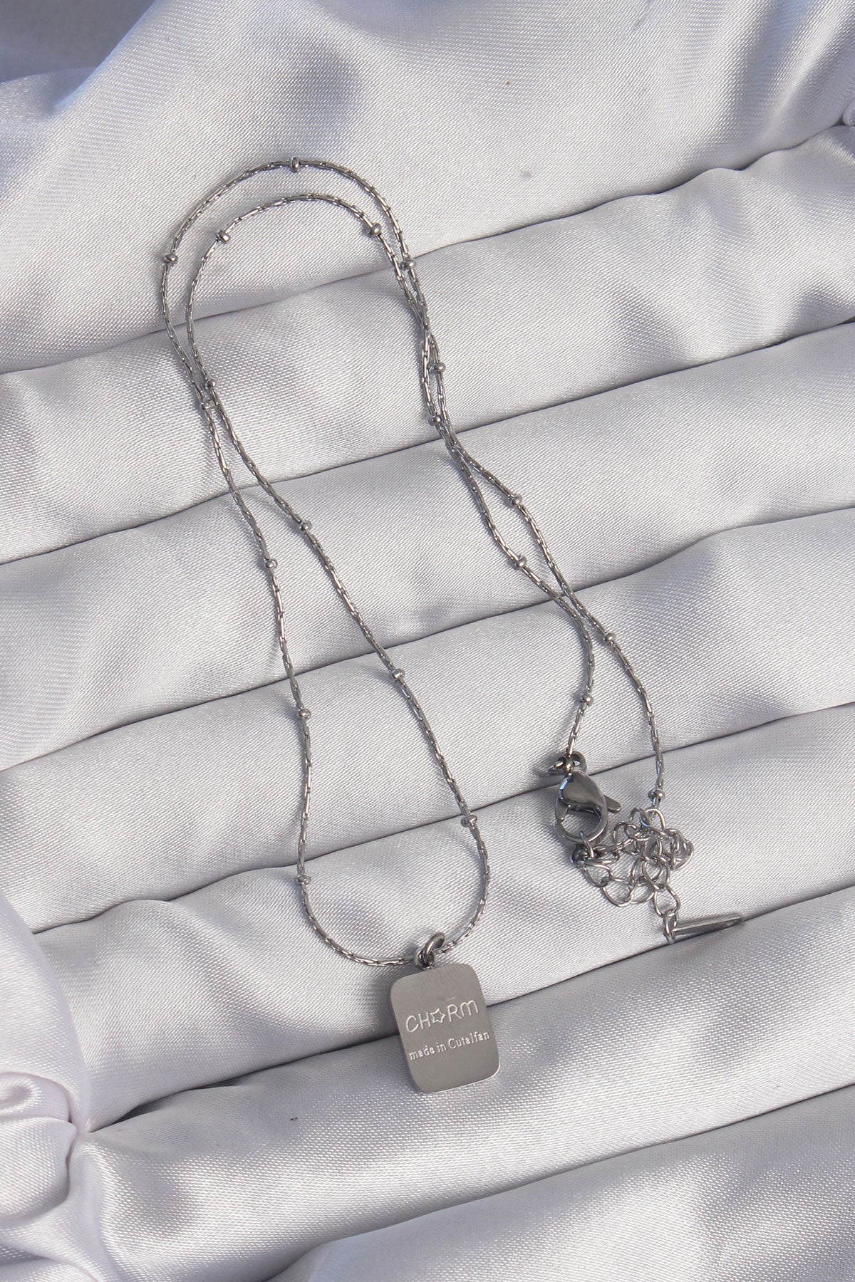 316L Steel Silver Color Square Charm Model Necklace