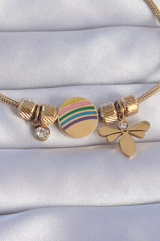316L Steel Gold Color Zircon Stone Rainbow Design Dragonfly Bracelet