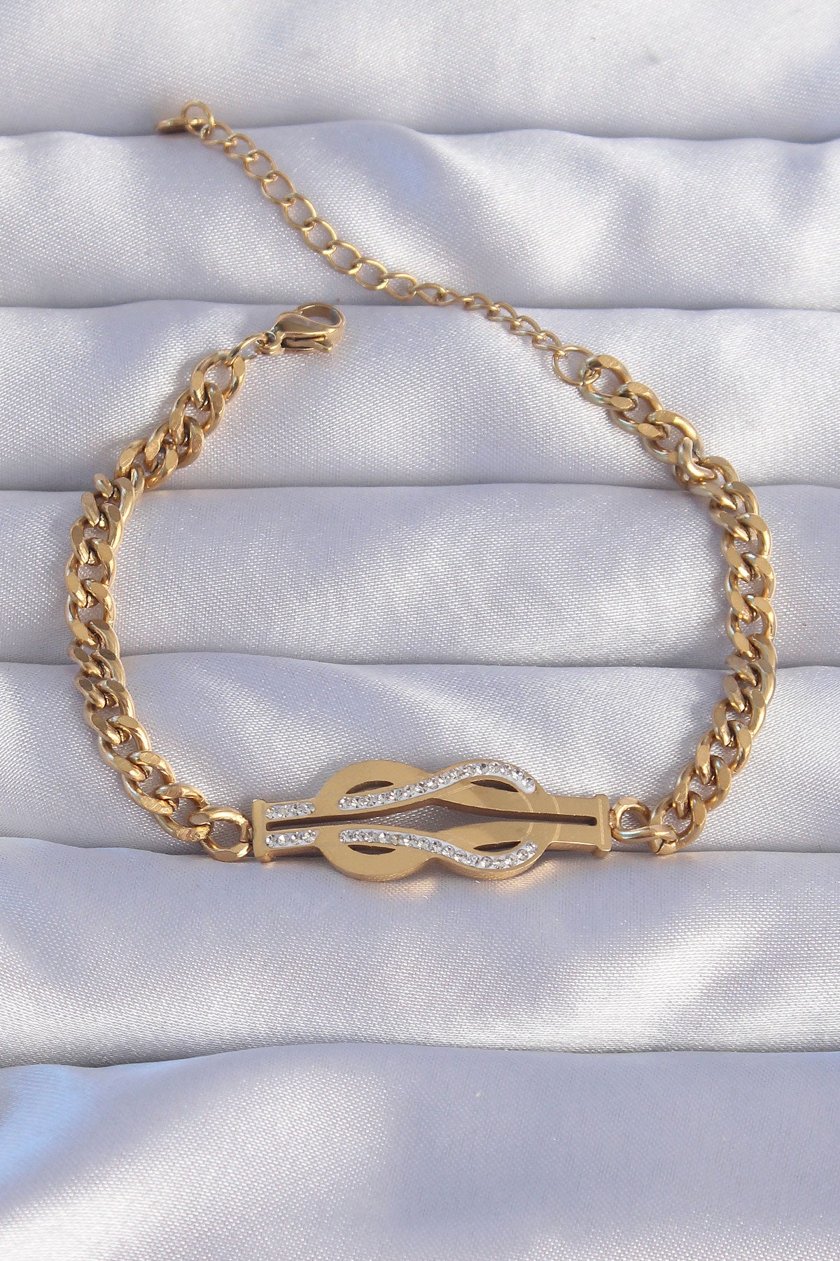 316L Steel Gold Color Zircon Stone Belt Buckle Model Chain Bracelet