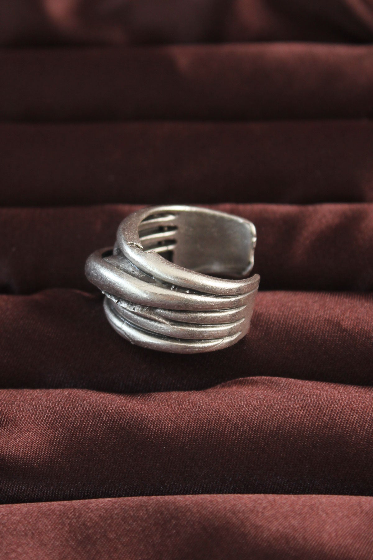 Silver Color Rib Model Adjustable Men's Ring