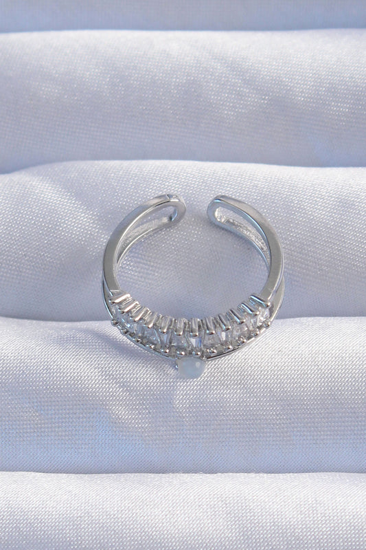 Brass Silver Color Pearl Zircon Stone Waterway Model 2-Piece Adjustable Ring