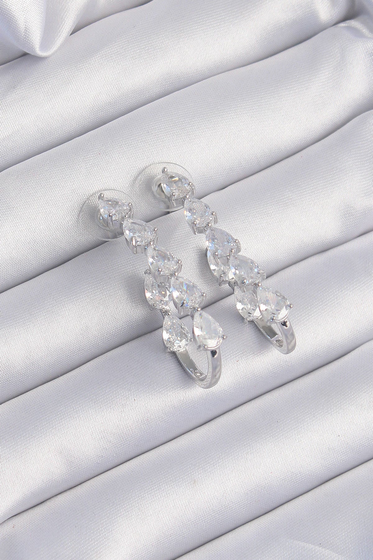 Brass Silver Color Drop Zircon Stone Design Earrings