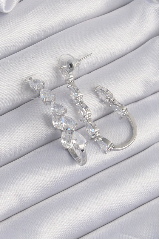 Brass Silver Color Drop Zircon Stone Design Earrings