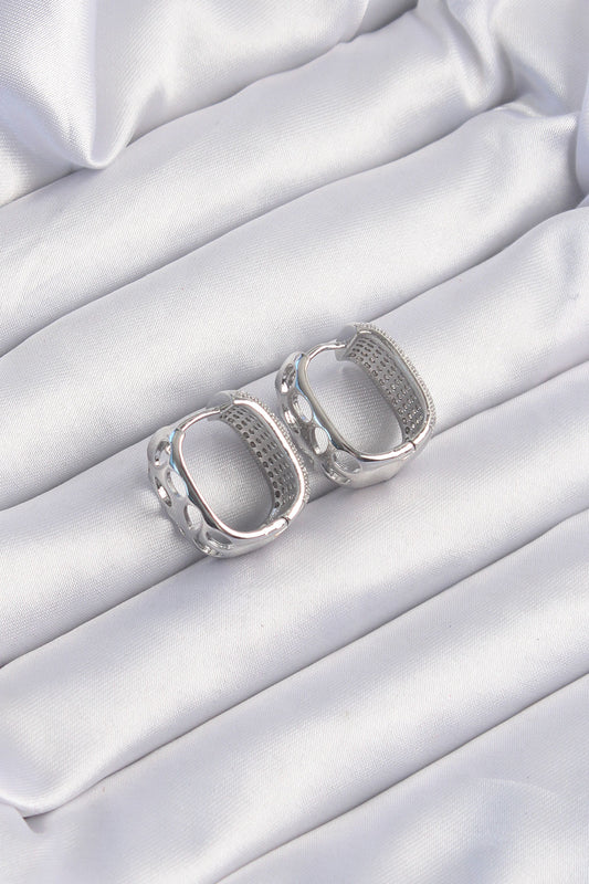 Brass Silver Color Zircon Stone Minimal Hoop Earrings