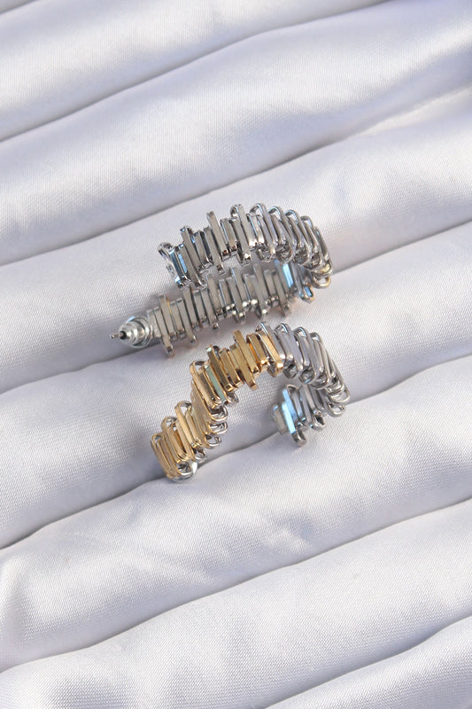 Brass Gold Silver Color Serrated Heart Earrings