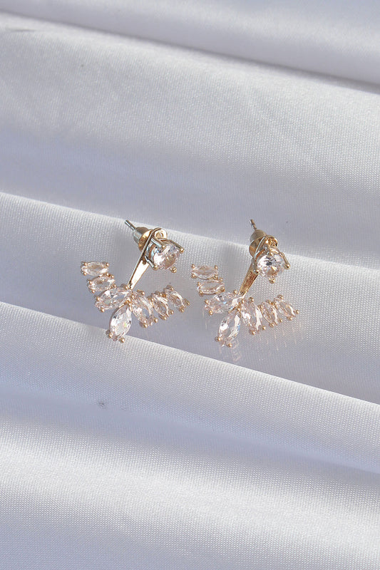 Brass Gold Color Zircon Stone V Model Earrings
