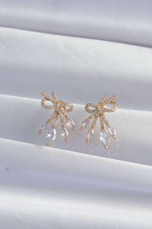 Brass Gold Color Zircon Stone Bow Earring