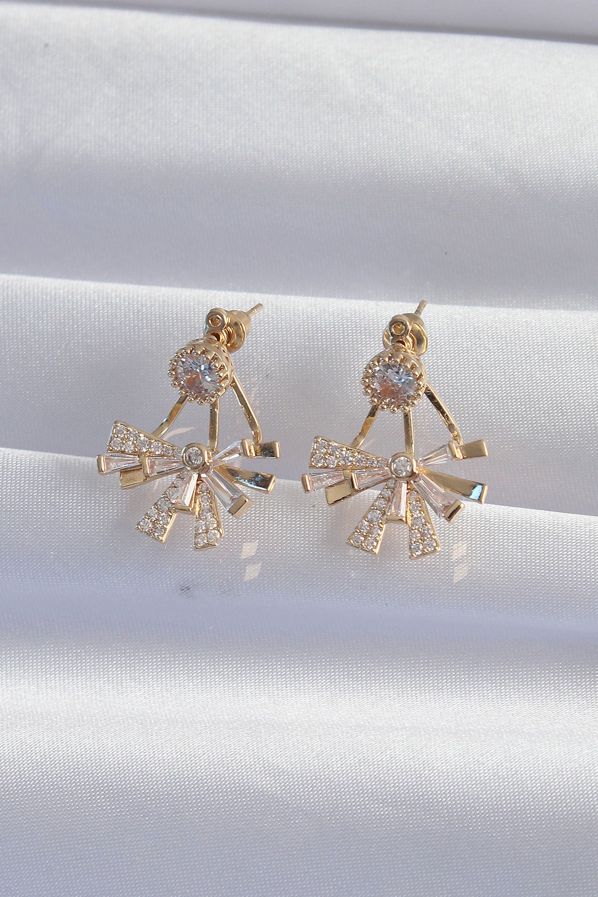 Brass Gold Color Zircon Stone Flat Bow Model Earrings
